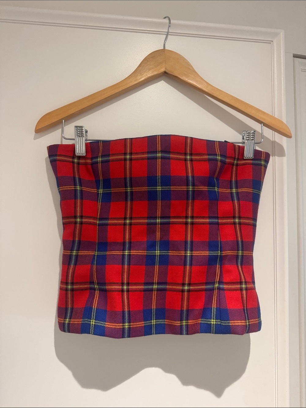 Versace Red Plaid Mini Skirt with Blue Accents